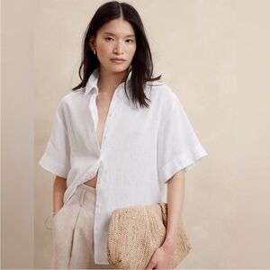 Banana Republic 100% Linen Short Sleeve Boxy Shirt Sz M